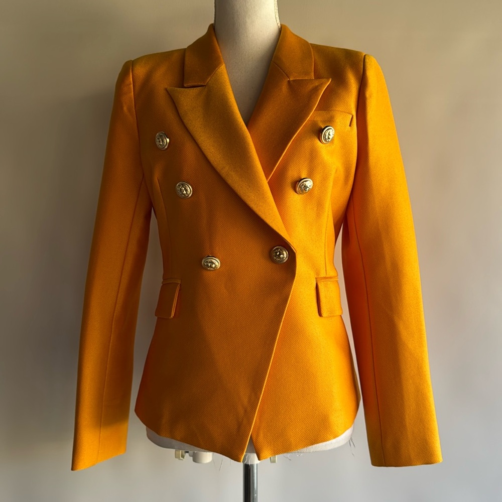 Balmain Marigold Double Breasted Cotton Piqué Fitted Blazer